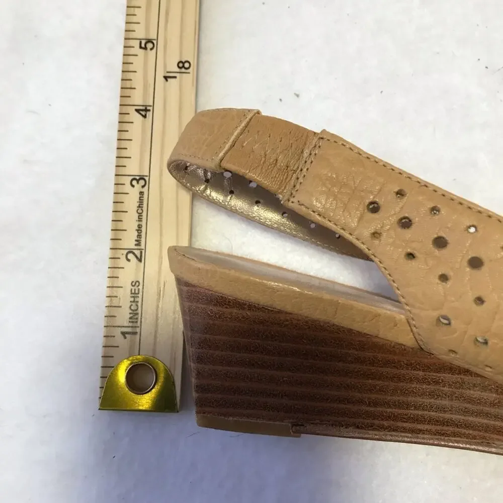 Stuart Weitzman tan leather cutouts peep toe wedges buckle detail 7 Spain - Picture 10 of 11